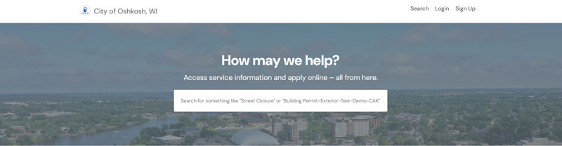 City of Oshkosh OpenGov public portal landing page header