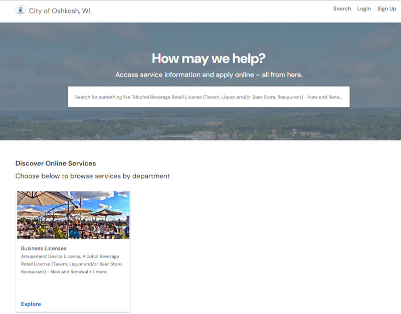 City of Oshkosh OpenGov public portal screen