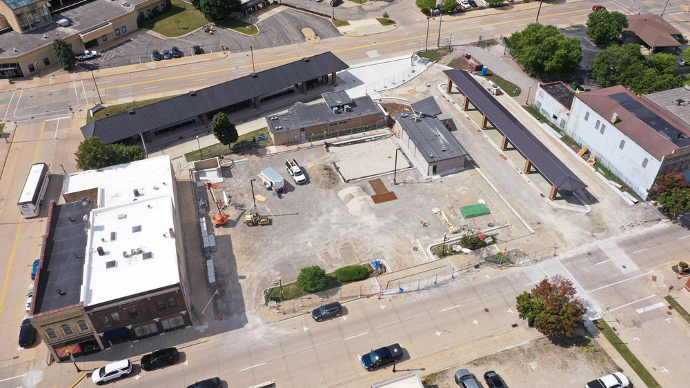 Aerial photo of transit center construction site