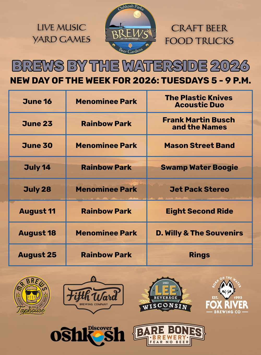 Brews by the Waterside 2026 List of Dates