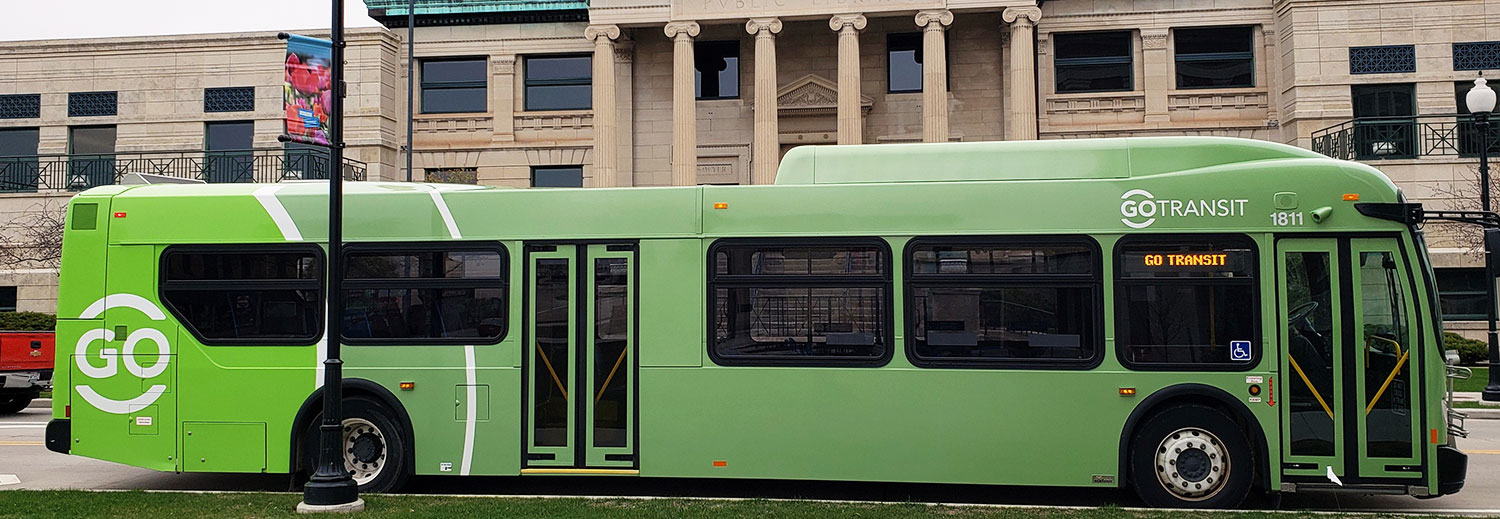 Go Transit Bus by the library